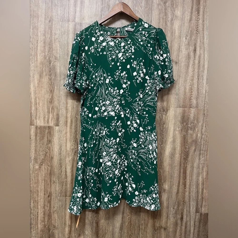 NEW Reformation Irma Green Floral Minidress - Picture 1 of 13